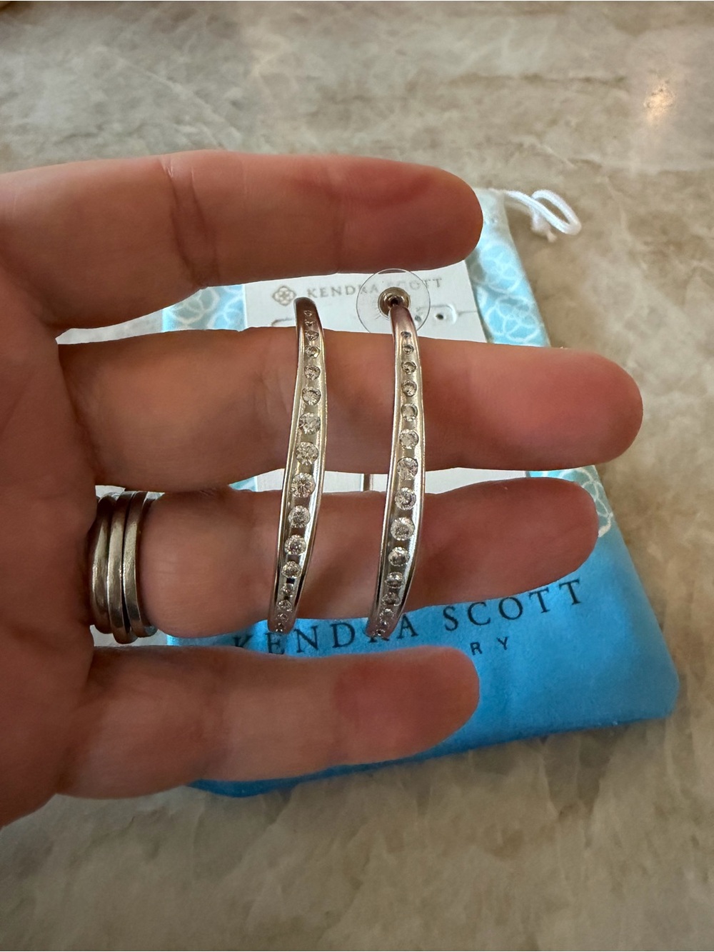 Kendra Scott Silver Hoop Earrings with Clear Crystals
